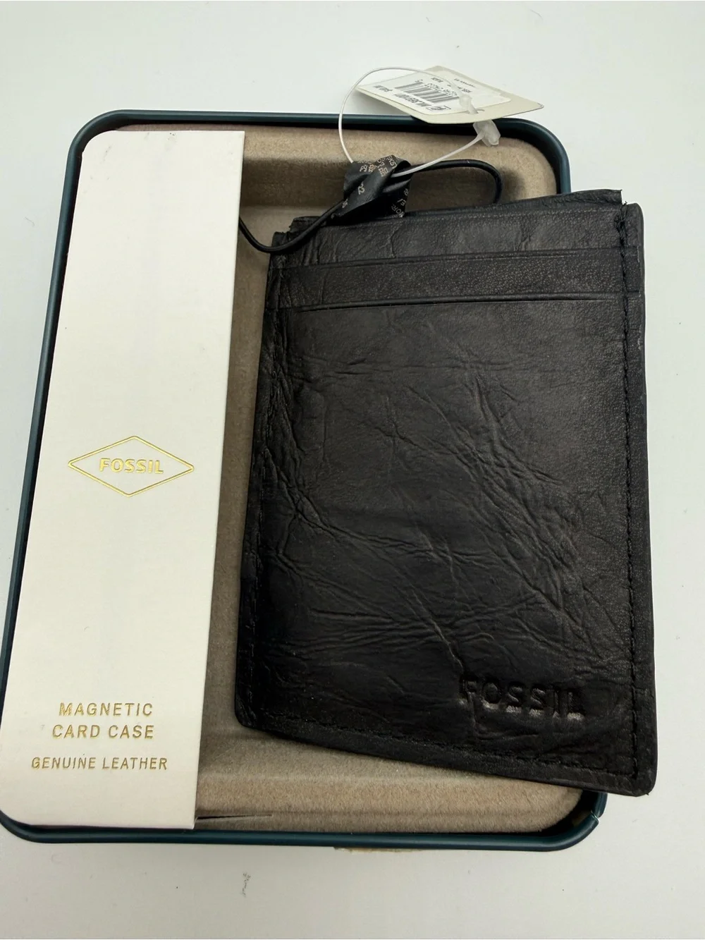 Fossil Black Leather Card Phone Sleeve